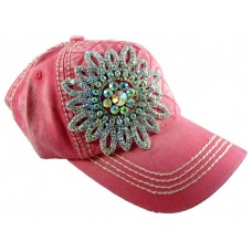 Olive and Pique Super Bling Ball Cap Glass Beaded Flower  Quilted Front  Bright  eb-17458719